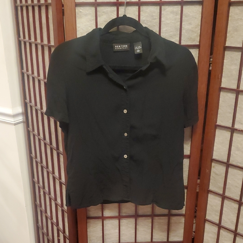 New York & Company Black Fitted Button Down Shirt
